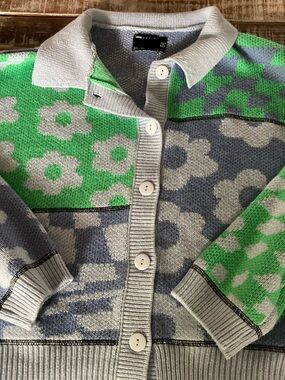 ASOS Design Floral Patchwork Button-Up Cardigan - Grey & Green